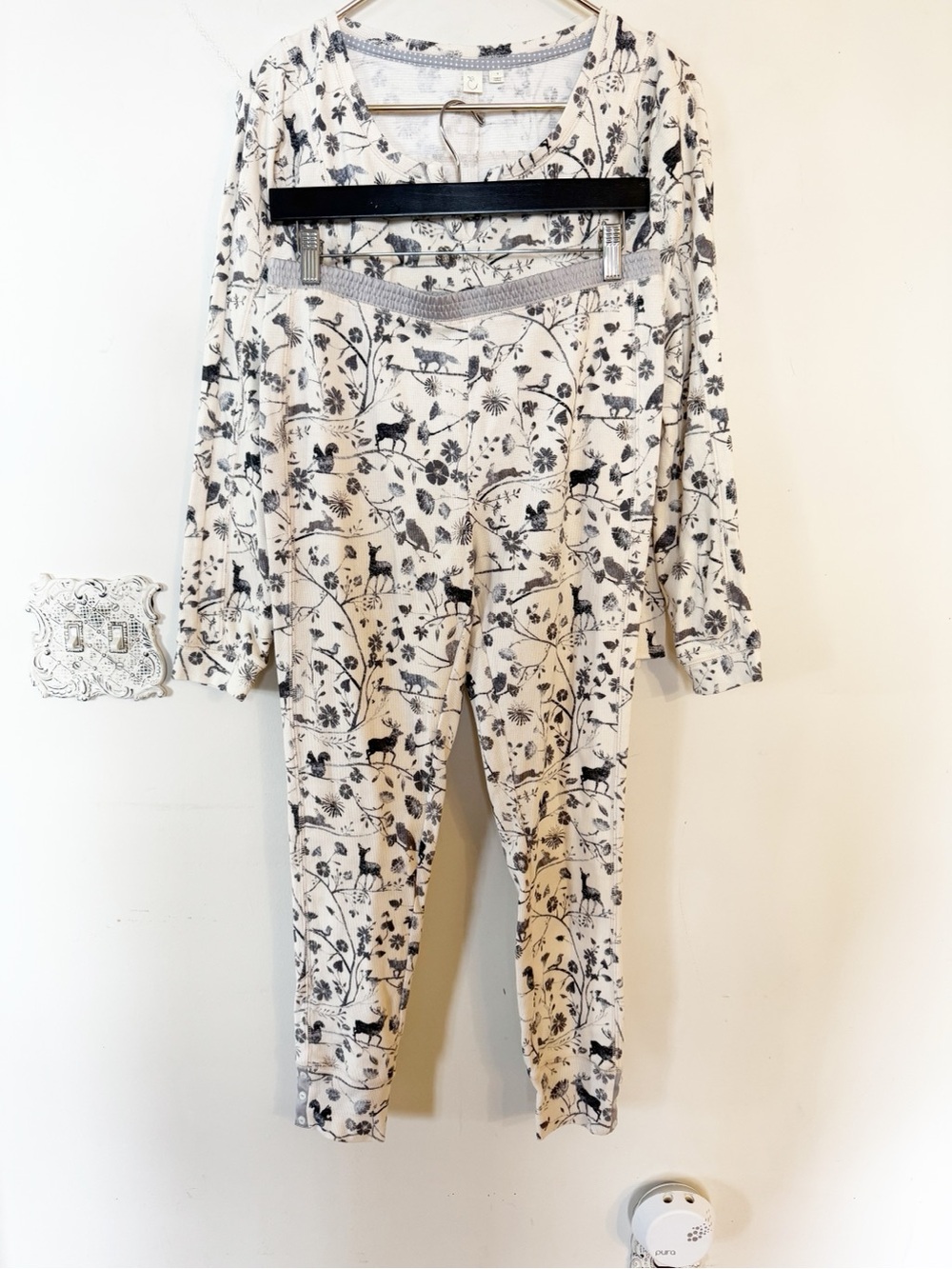 Anthropologie E by Eloise Floral Woodland Animal Thermal Pajama Set S / M - Picture 5 of 11
